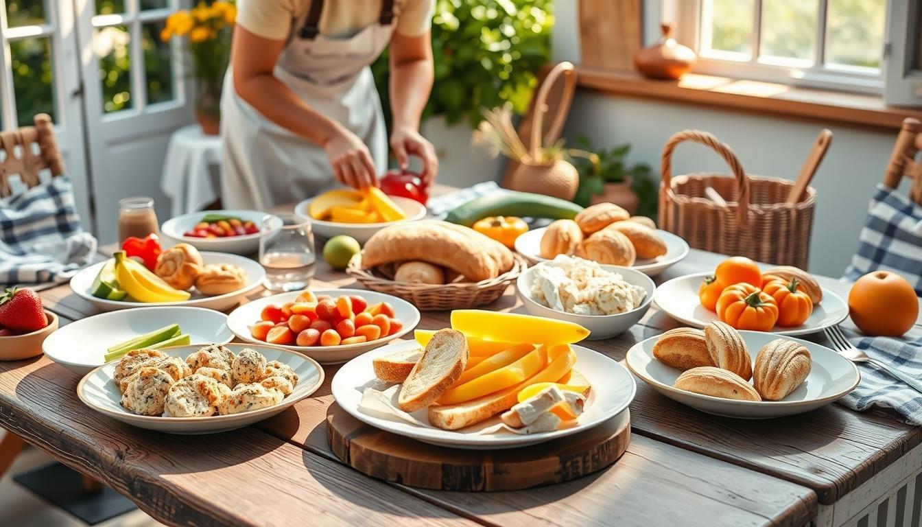 Measured baking ingredients prepared on a counter